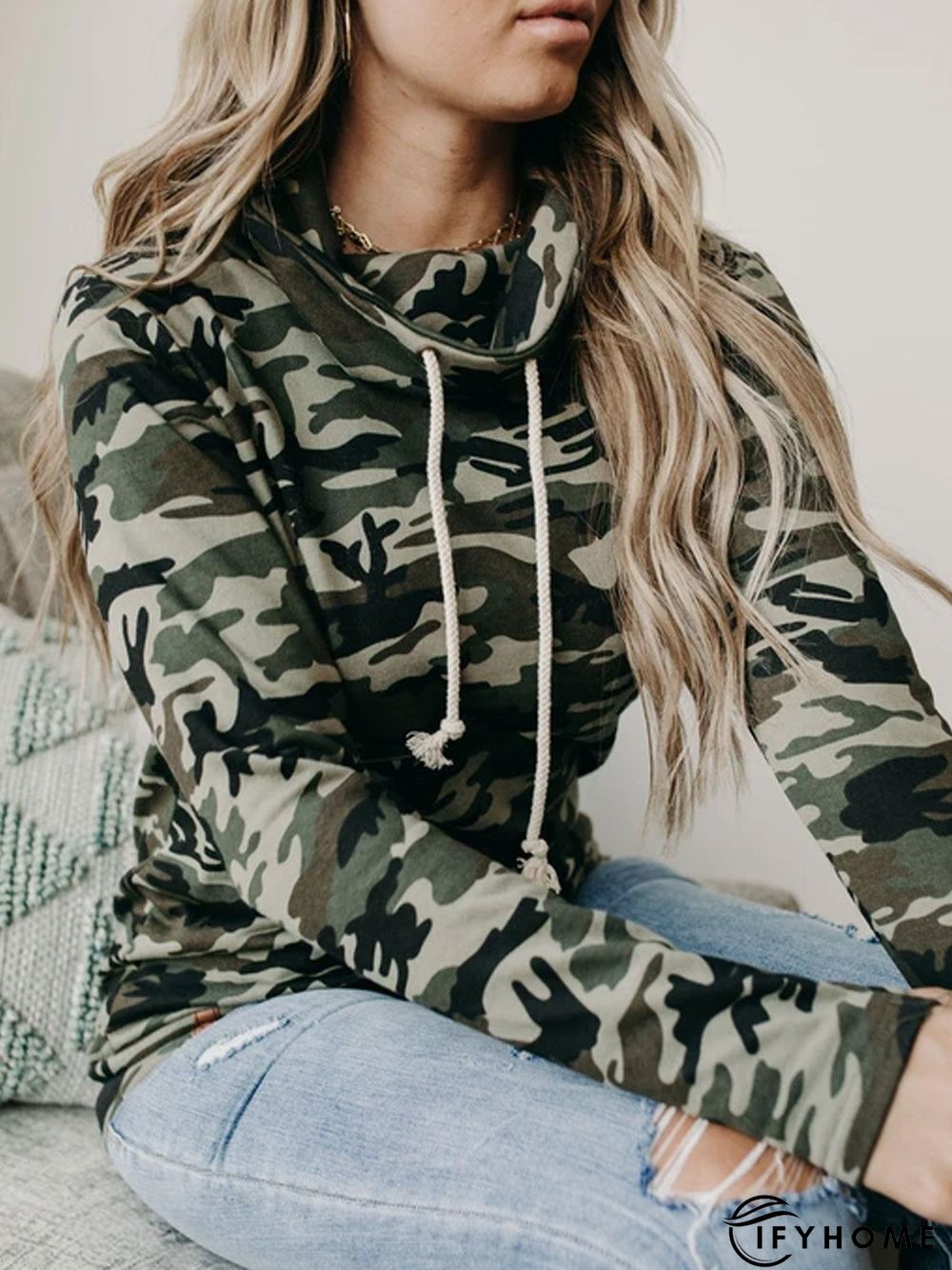 Camouflage Stand Collar Patchwork Long Sleeve Sweatshirt | IFYHOME