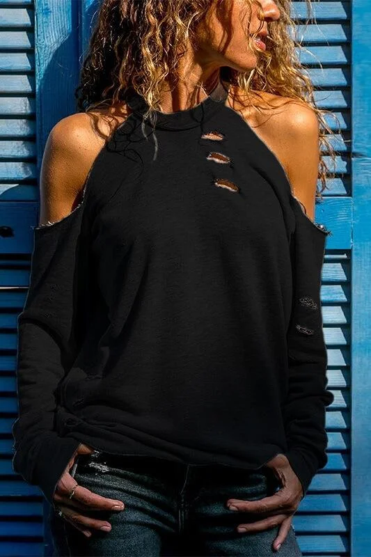 Casual Hollowing Out Long Sleeve Top