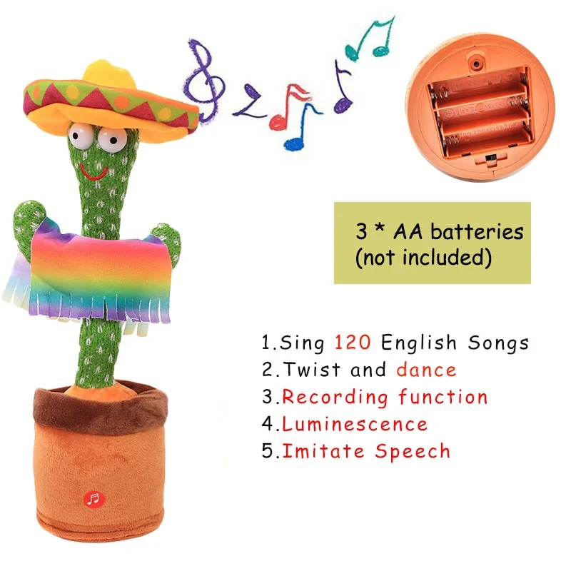 Bluetooth Dancing Cactus Talking Toy Electronic Plush Toys Sing Record Lighten Battery USB Charging Early Education Funny Gift
