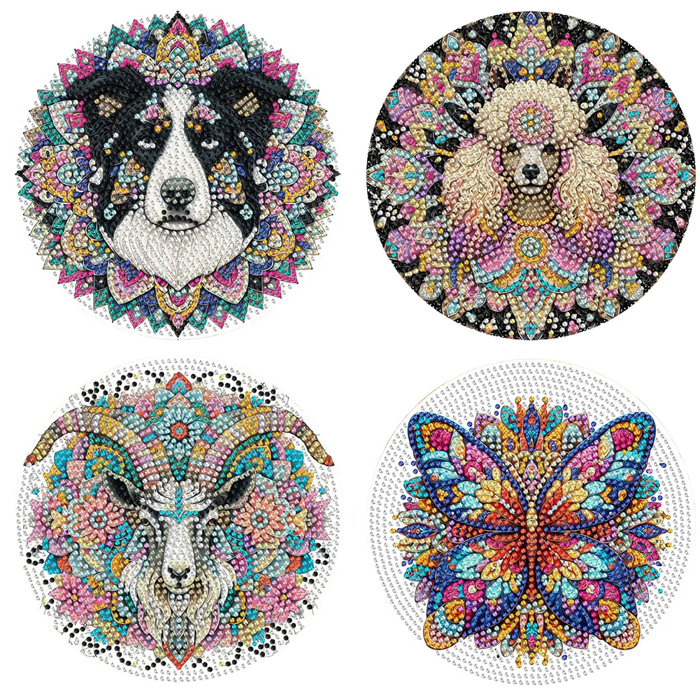 4Pcs Acrylic Mandala and Animal DIY Diamond Dot Kits Diamond Crafts Projects