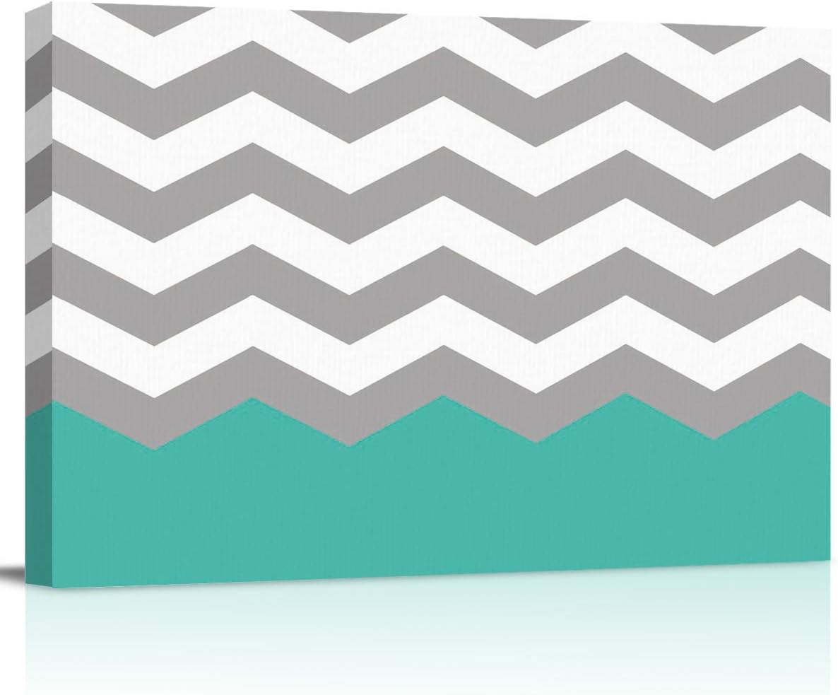 zzsunfeel Canvas Oil Painting Wall Art Chevron Gray Teal Picture Prints for Living Room Home Decor, Ready to Hang - 24x32 inches Simple Design 24x32