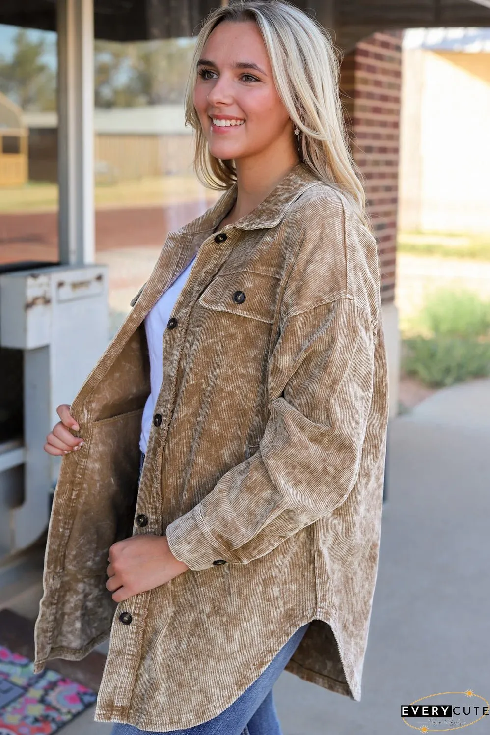 Fashionable Corduroy Jacket with Tassel