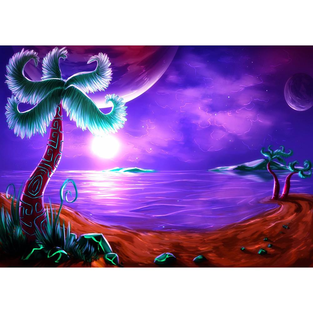 

40*30CM-Round Drill Diamond Painting-Purple Seaside Sunset, 501 Original