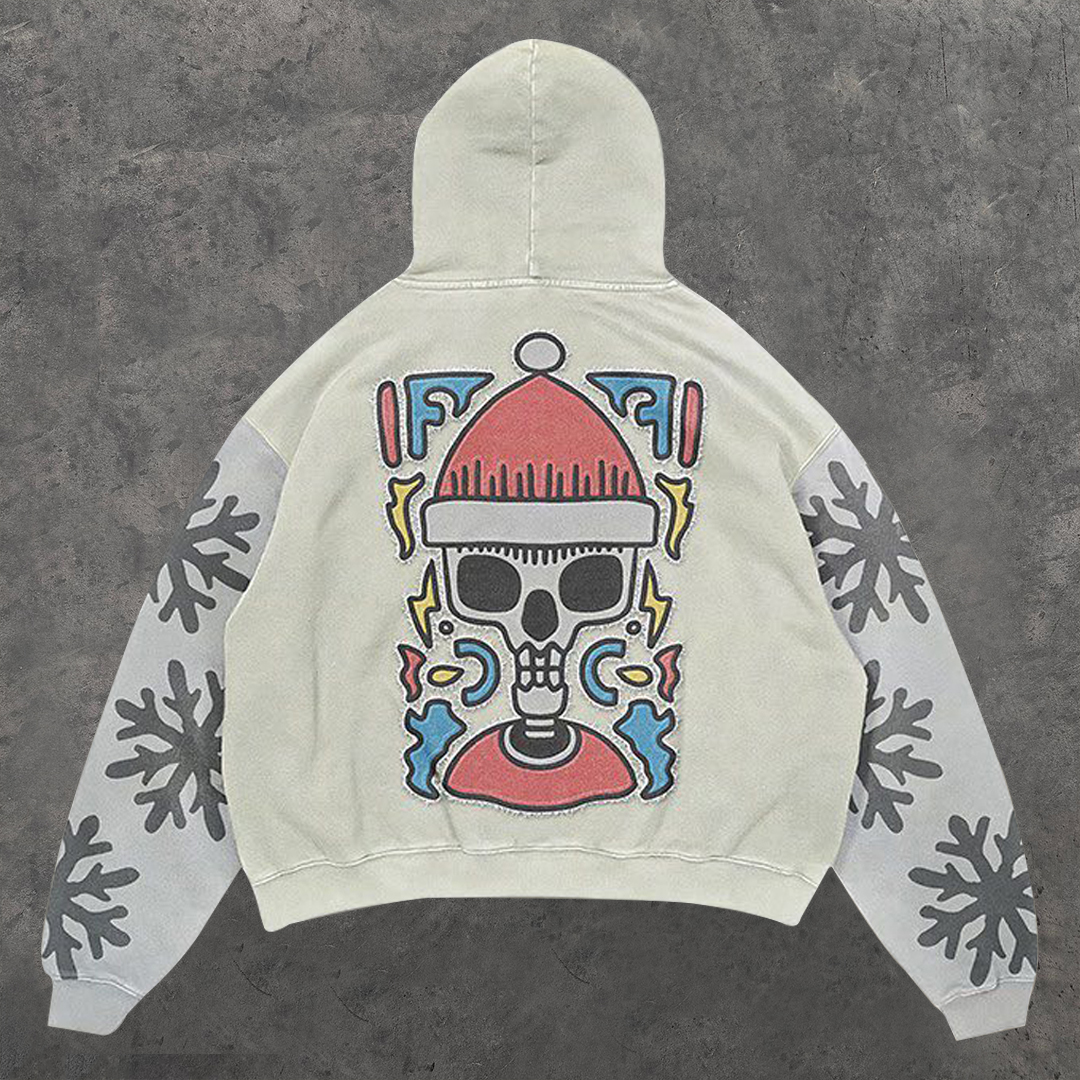 Retro Contrast Snowflake Skull Hoodie