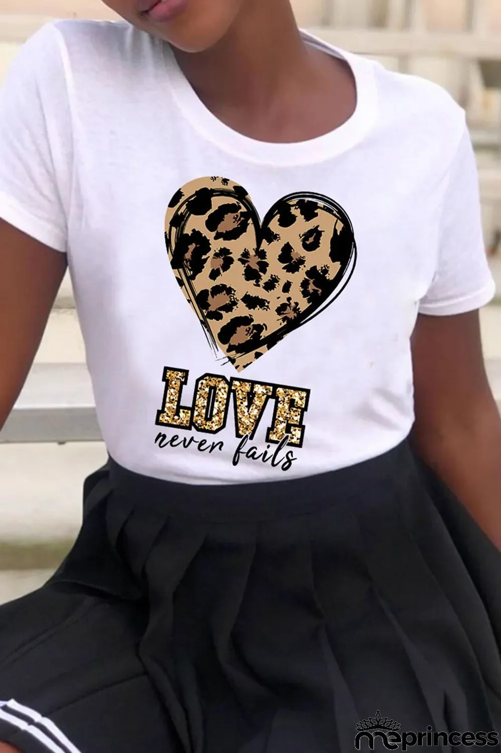 White Brown Fashion Casual Print Basic O Neck T-Shirts