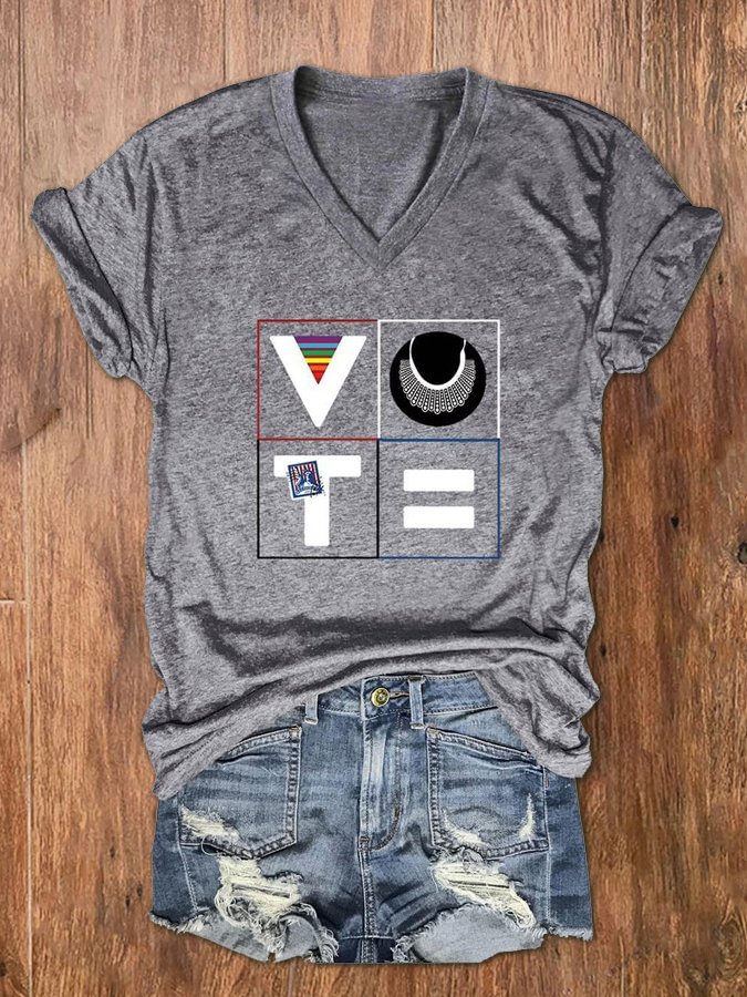 Women's Vote RBG Print V-Neck T-Shirt
