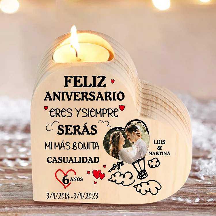 Aniversario-Candelero de madera para pareja con texto amoroso sin vela personalizado con nombres, fecha, foto y número