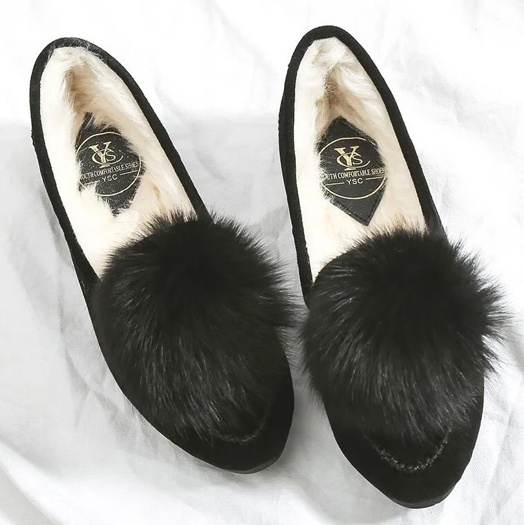 Cute pompom winter fur flat loafers women 9.5/10 espadrilles 2019 new arrival ballet flats slip on creepers comfort moccasins