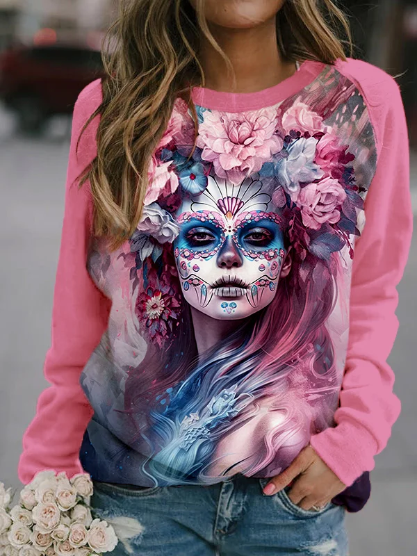 Day of the Dead Floral Woman Art Comfy Sweatshirt