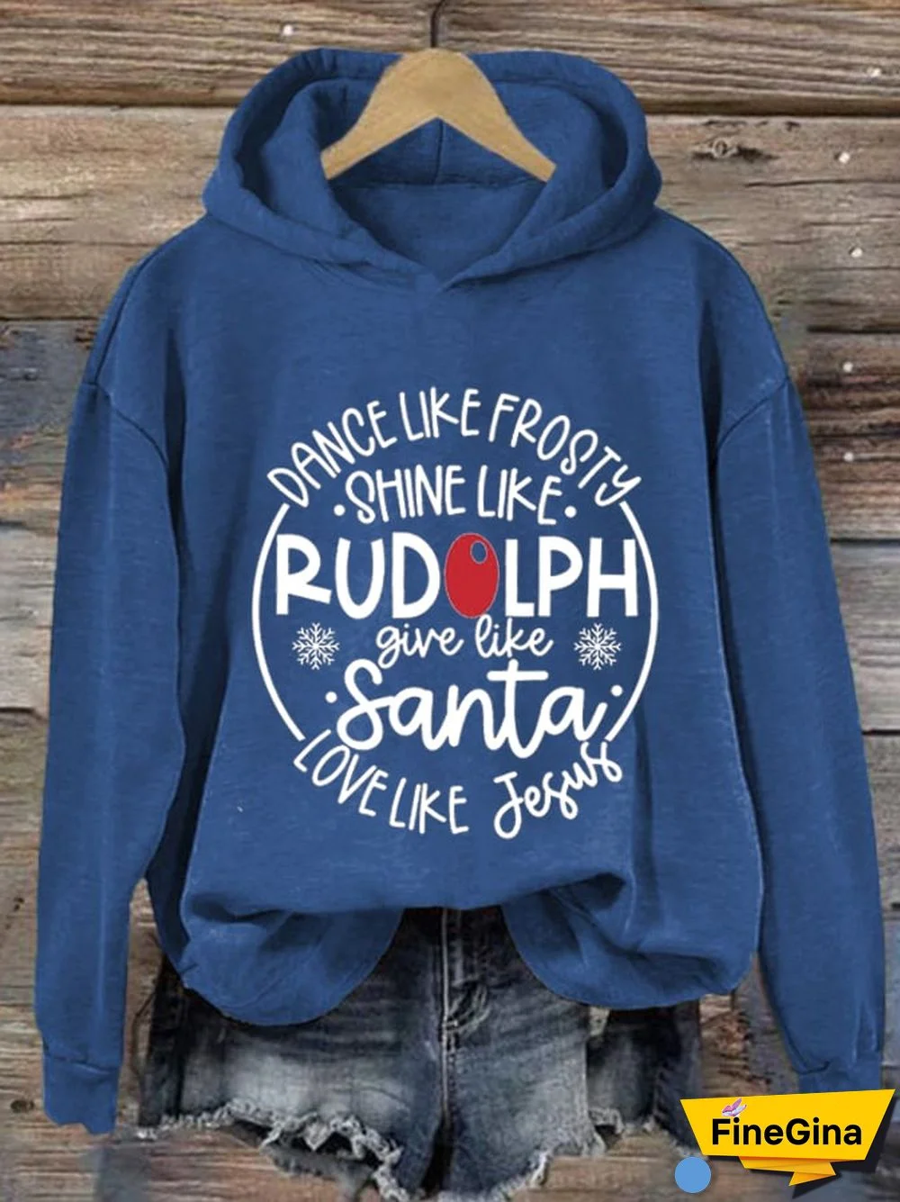 Women's Dance Like Frosty Shine Like Rudolph Give Like Santa Love Like Jesus Print Hoodie Long Sleeve Sweatshirt