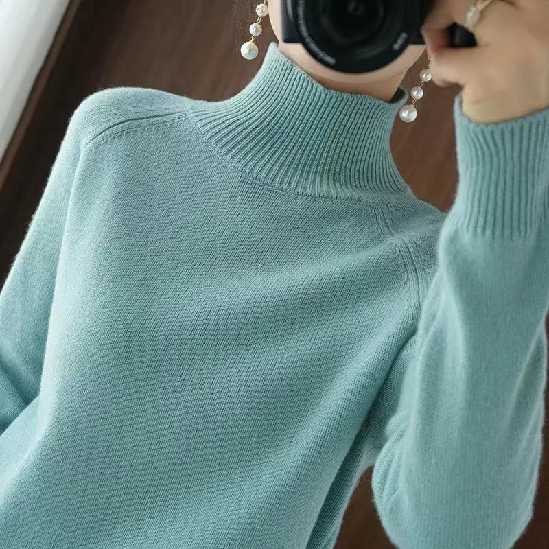 Turtleneck Cashmere Sweaters Women Autumn Winter Solid Casual  Bottoming Jumpers Female Long Sleeve Thick Knitted Slim Pullovers