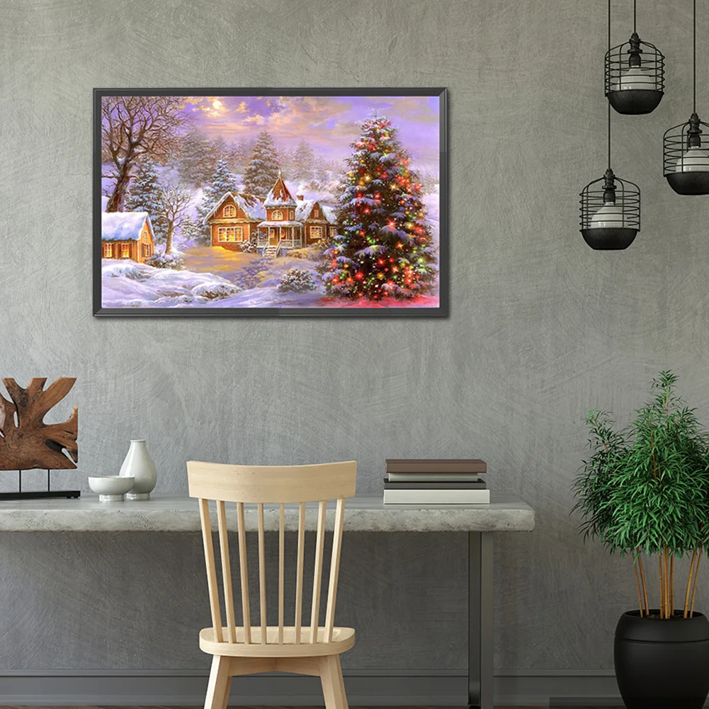 Diamond Painting - Full Round Drill - Christmas Tree Snow Town(70*45cm)