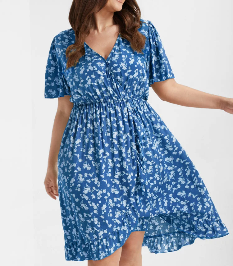 Ditsy Floral Ruffles Elastic Waist Wrap Dress