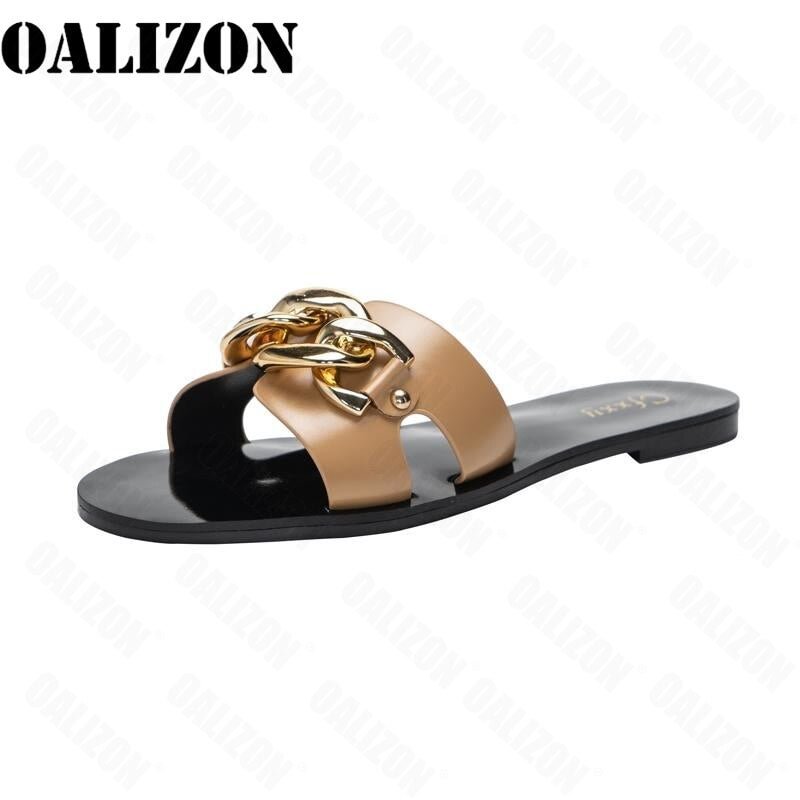 New 2021 Summer Lady Women Fashion Chain Open Toe Flat Sandal Slippers Shoes Women Female Flat Beach Slides Slippers Shoes Mujer