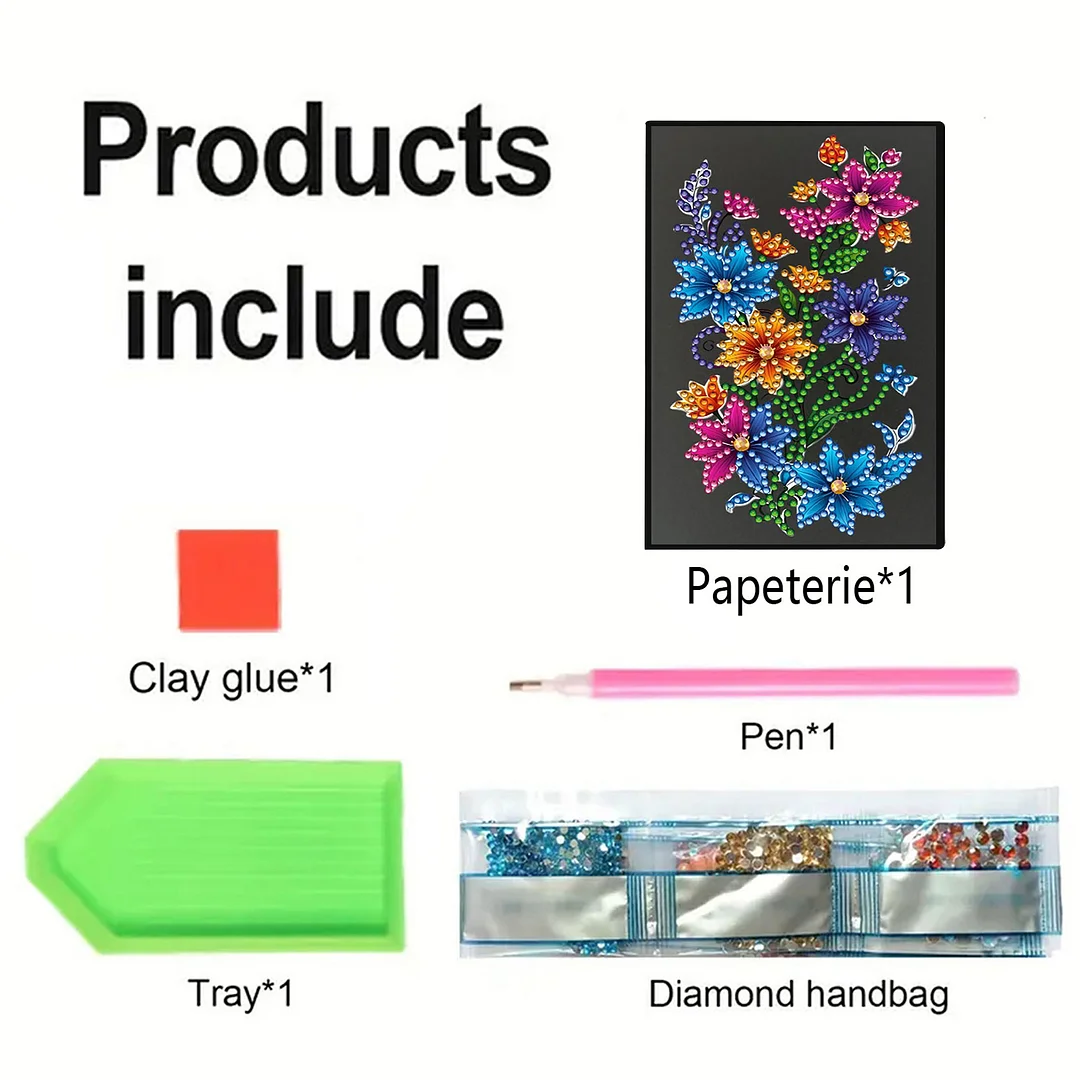 5D DIY Rhinestone Art Painting Notebook Kit for Holiday Birthday Gift (Flower)