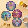 4PCS Wood Diamond Painted Placemats Kitchen Dish Mat with Holder (Dragonfly)