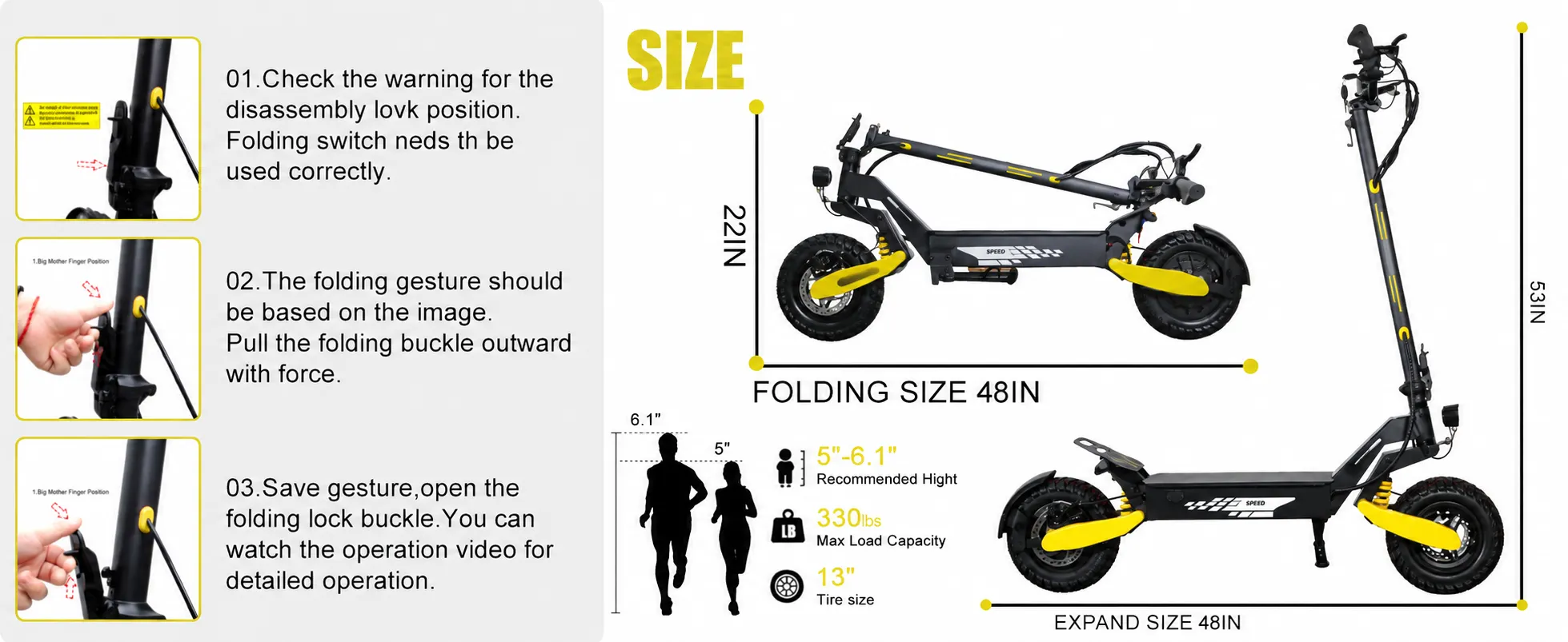 Electric scooter platform, handlebar and load-capacity details