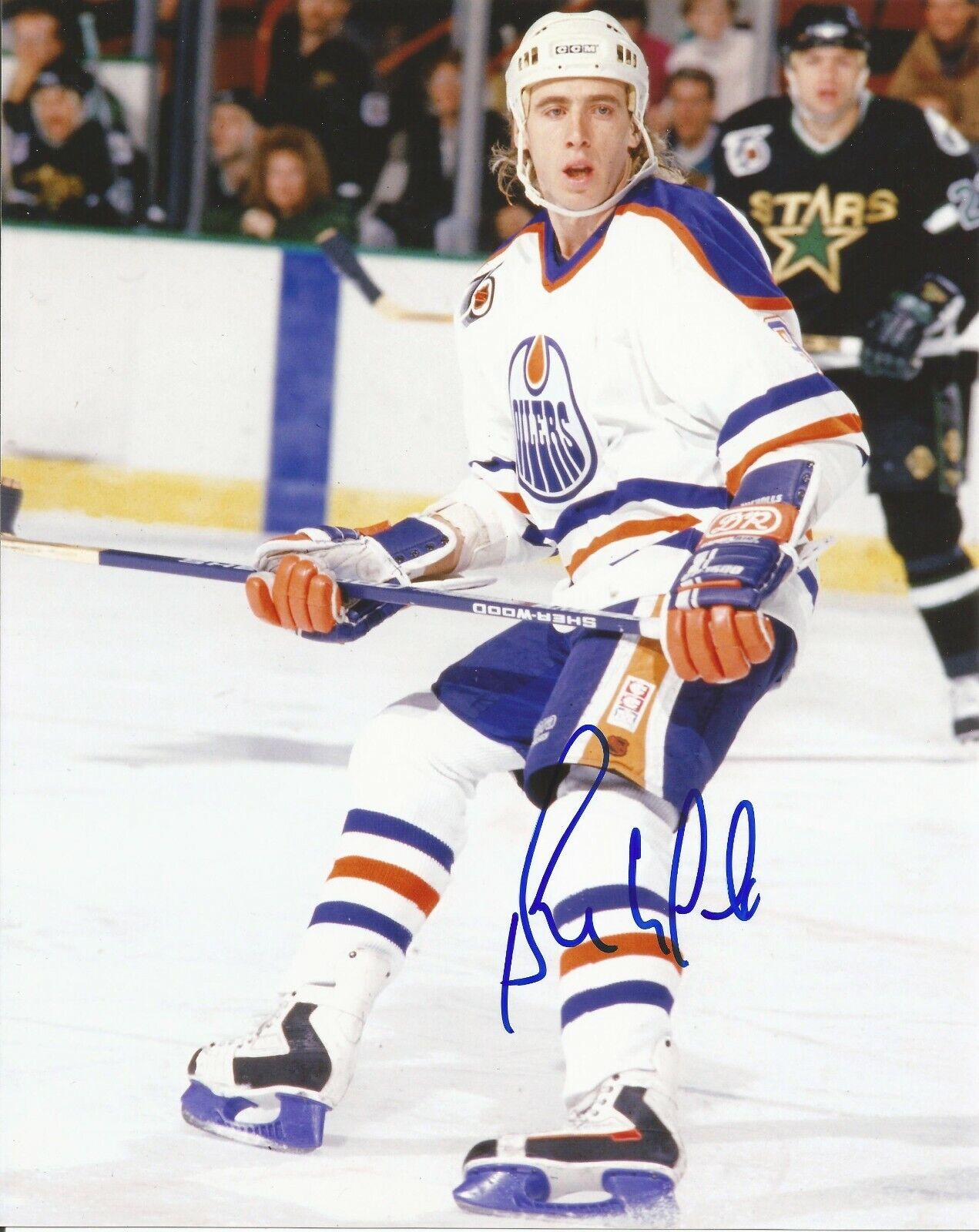 BERNIE NICHOLLS SIGNED EDMONTON OILERS 8x10 Photo Poster painting - w/COA