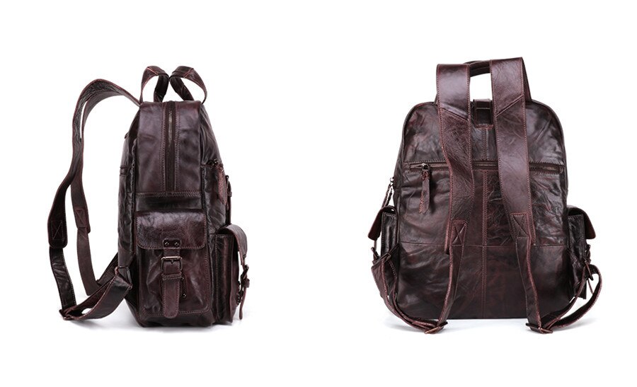 Color Coffee Side Display of Woosir Backpack Vintage Genuine Leather