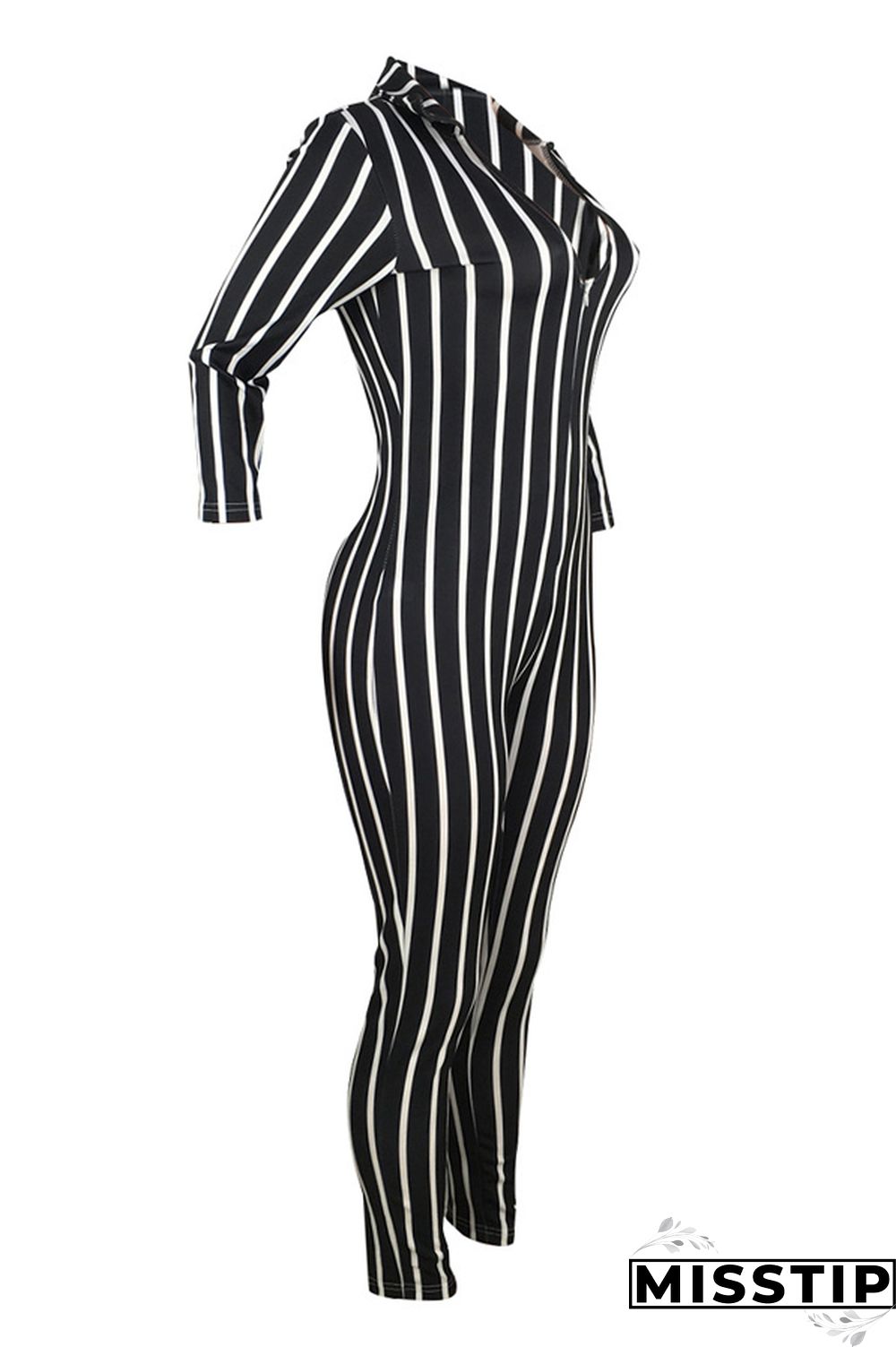 Orange Sexy Striped zipper Long Sleeve V Neck