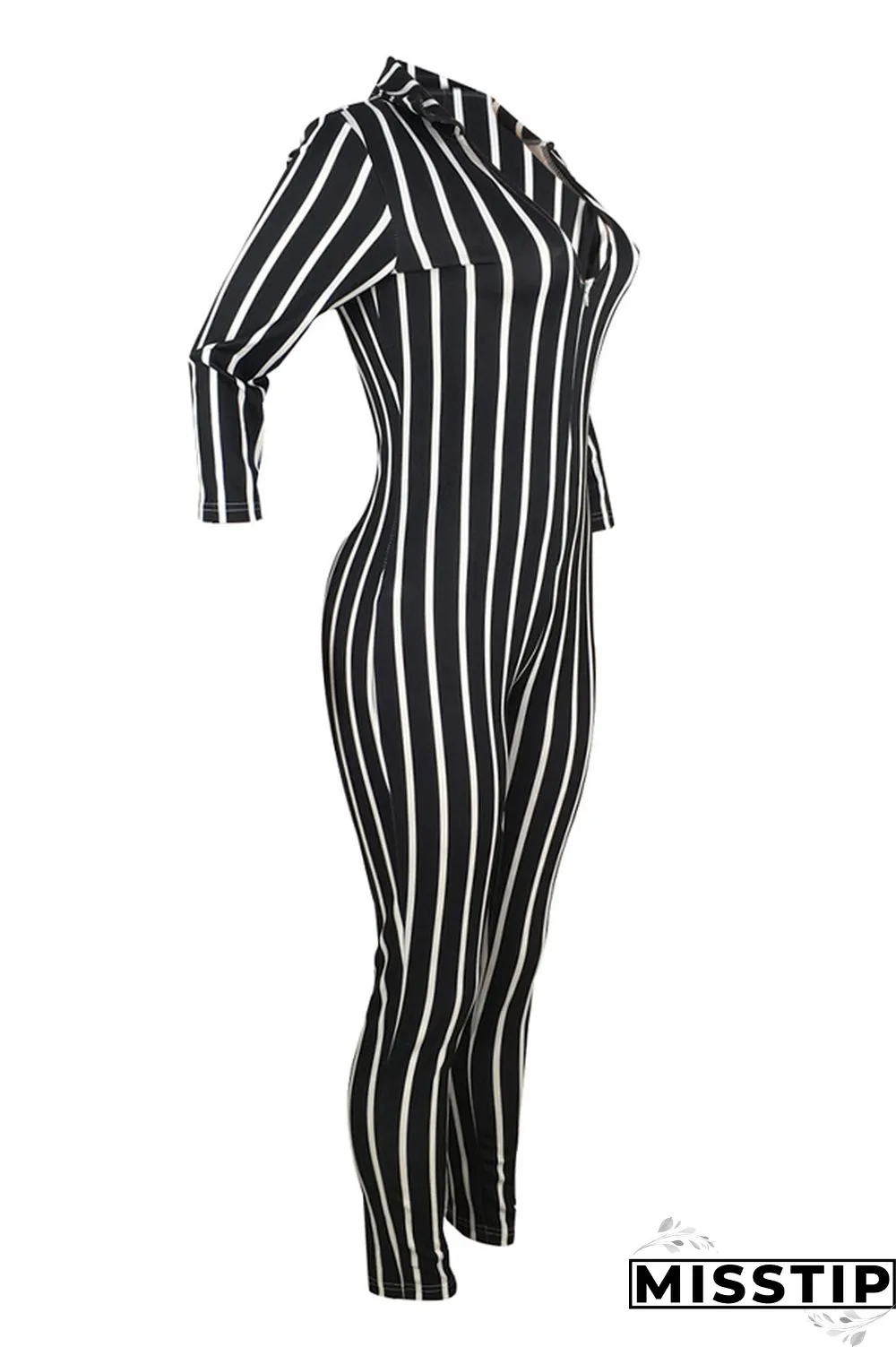 Orange Sexy Striped zipper Long Sleeve V Neck