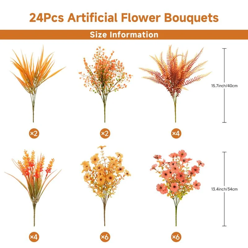 24 Bundles Artificial Flowers for Spring, Summer & Fall, UV Resistant Eucalyptus, Violet & Lavender Silk Plants for Outdoor/Indoor Home & Patio Decor