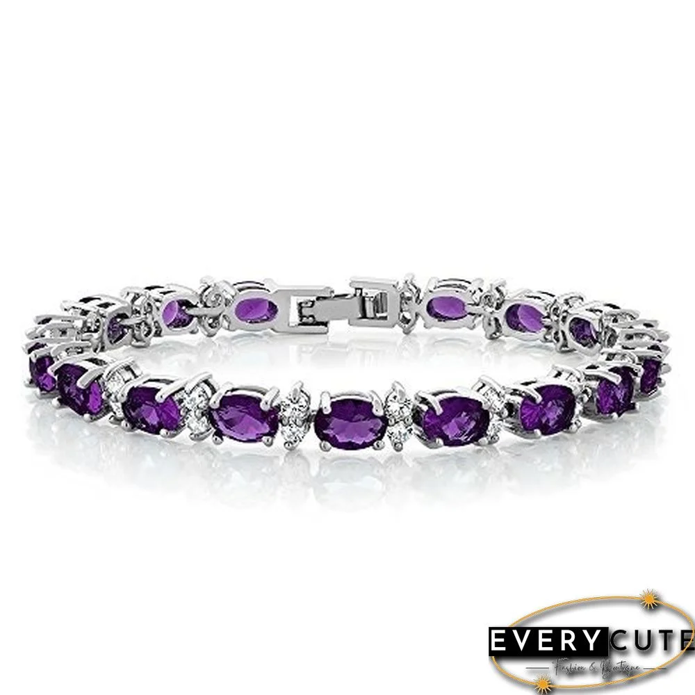 925 Sterling Silver Gorgeous Oval Ruby Amethyst Aquamarine sapphire and Round Sparkling Cubic Zirconia CZ Tennis Bracelet Jewelry Gift