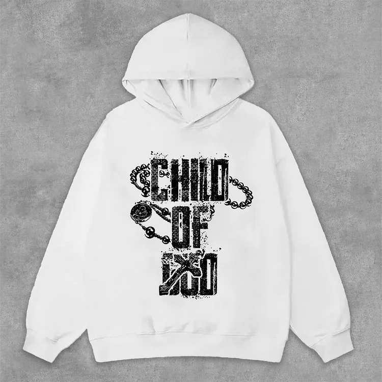 Vintage Child Of God Cross Graphic Print Casual Side Pockets Hoodie SOPULA