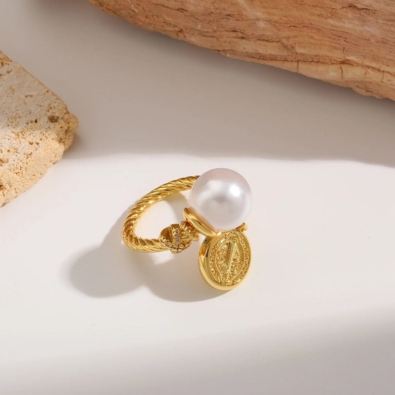 Retro Luxurious Butterfly Copper Imitation Pearl Zircon 18K Gold Plated Plating Inlay Open Rings