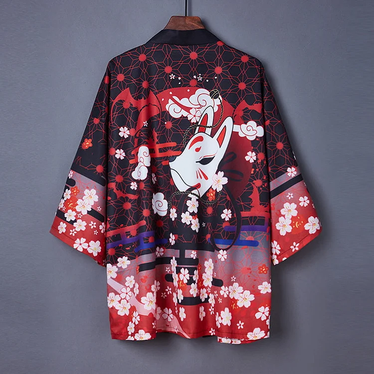 Sakura Fox Printed Kimono Coat - Gotamochi Kawaii Shop, Kawaii Clothes