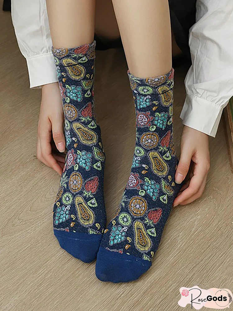 Casual Cotton Fruit Floral Pattern Embroidered Socks Everyday Sympathy Versatile Accessories