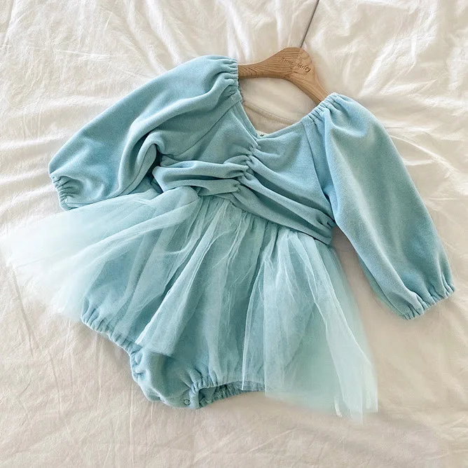 Baby Solid Color Tulle Skirted Bodysuit