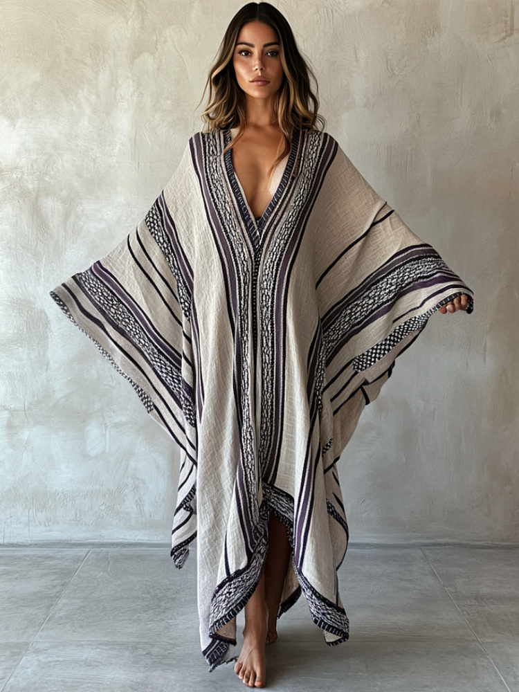Nomadic Clay Linen V-neck Long Kaftan