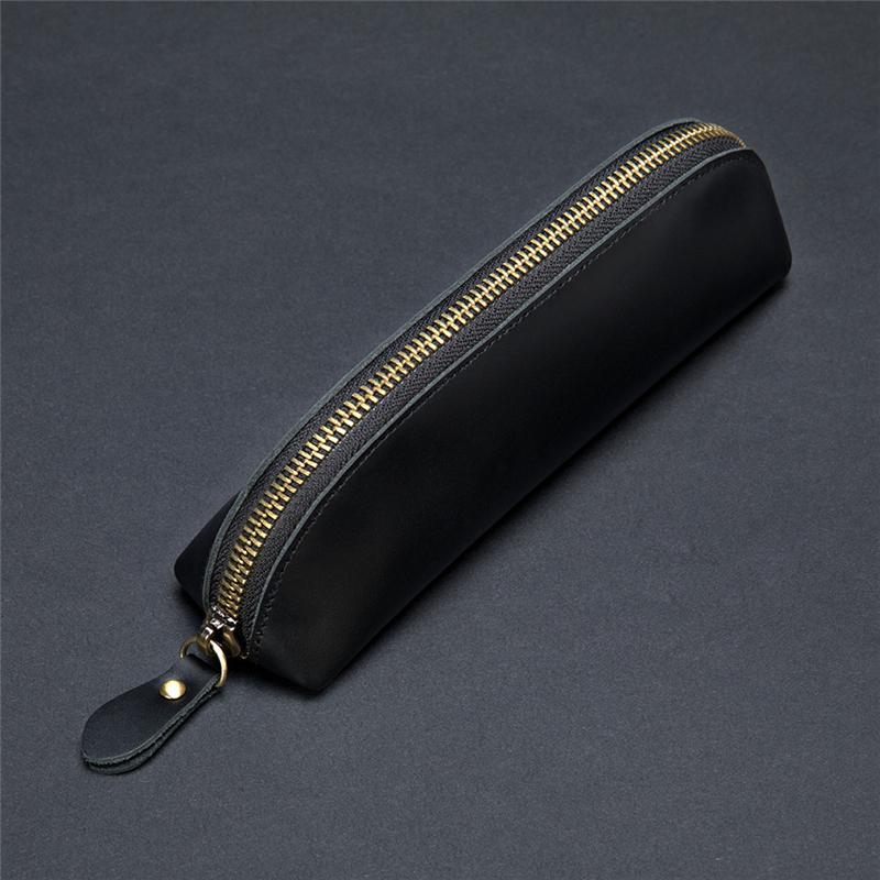 Genuine Leather Zippered Main Compartment Mobile Office Pencil USB Pouch Protection Bag