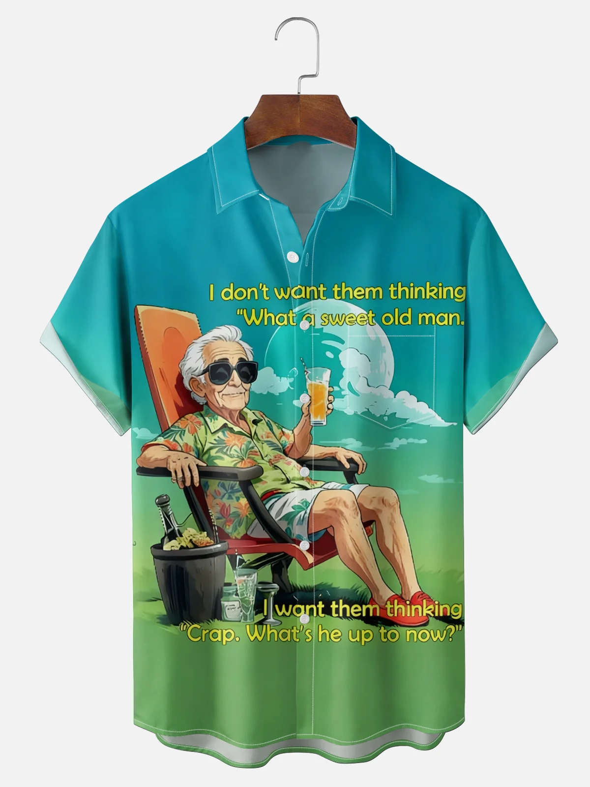 Moisture Wicking A Fun Old Man's Slogan Chest Pocket Holiday Hawaiian Shirt PLUSCLOTHESMAN
