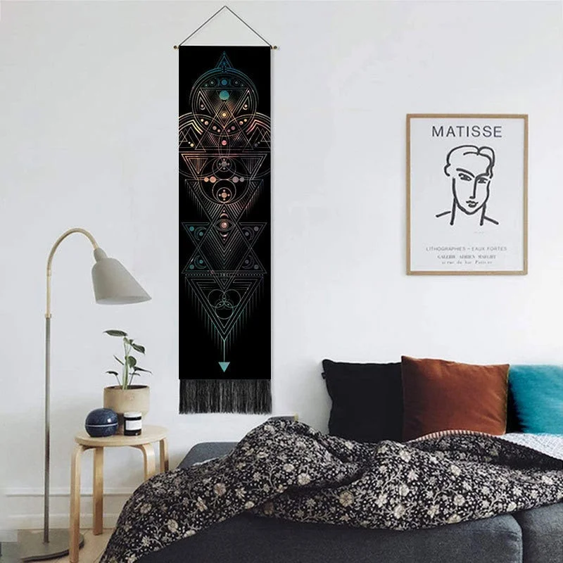 Moon Phase Tapestry Wall Hanging Lunar Eclipse Cycle Tassel Carpet Sun Moon Tapestries Bohemian Psychedelic Wall Decoration