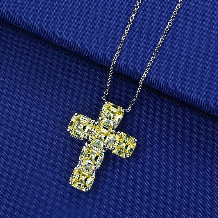 Cross Pendant Necklace White Diamond Yellow Diamond Optional
