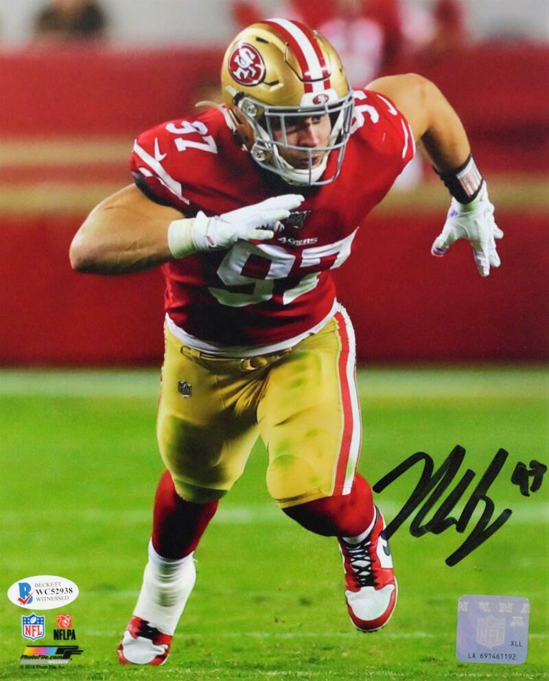 Nick Bosa Autographed San Francisco 49ers 8x10 Stance PF Photo Poster painting-Beckett Auth *Blk