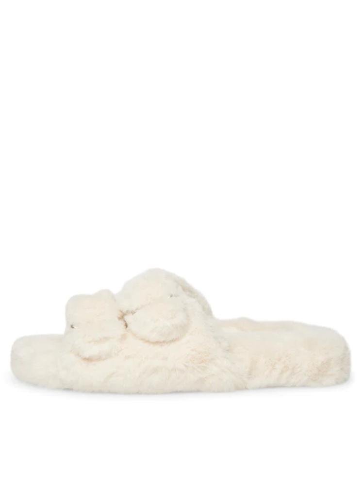 Buckle Faux Fur Slippers Flats