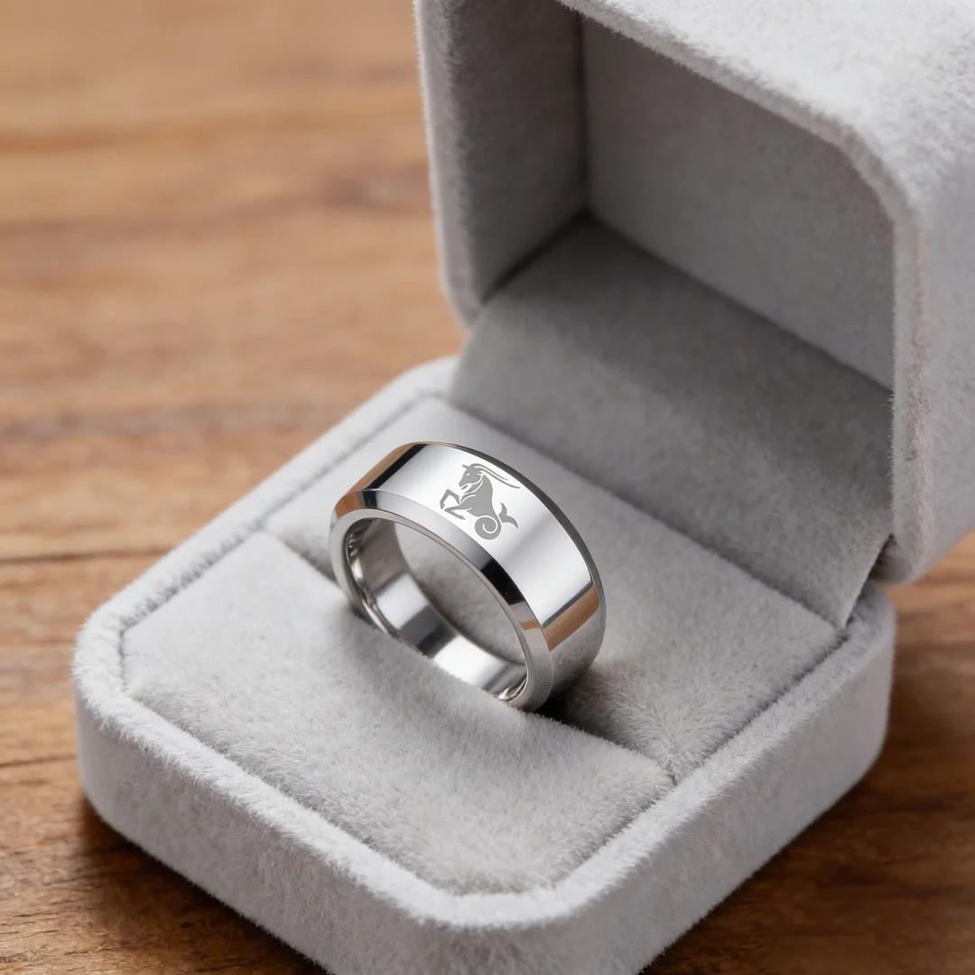 Sliver Edges and Laser Etched Wedding Bands Comfort Fit Mens Womens Sliver Capricorn Tungsten Carbide Rings 4MM 6MM 8MM Width