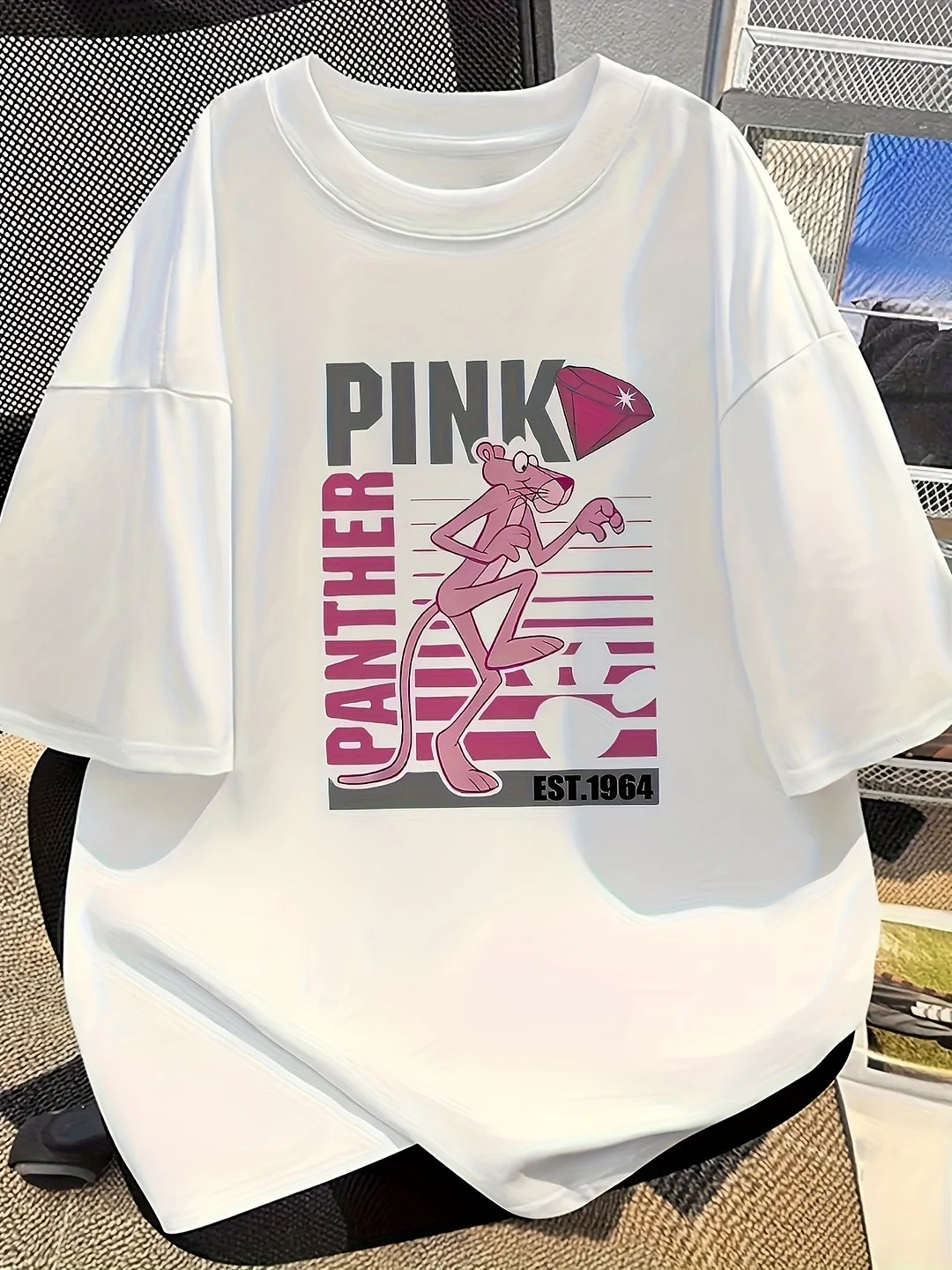 Women's Y2k Retro Cartoon Panther Graphic T-Shirt - Oversized Slim Fit Short Sleeve Tee With Pink & Black Print, Breathable Summer Casual Top, Machine Washable, Cute T Shirt | IFYHOME