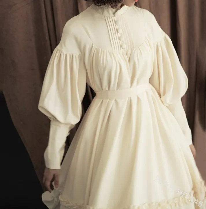 Uveng Uveng COS Suit New Long-Sleeved Loose Button-Collar Lace Lantern Sleeve Decoration Lolita Dress