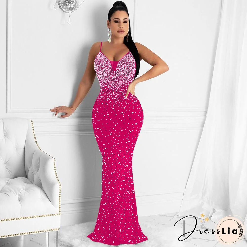 Felyn New Arrival Famous Brand Dress Solid Beading Spaghetti Strap Sexy Celebrity Party Maxi Dress Vestidos