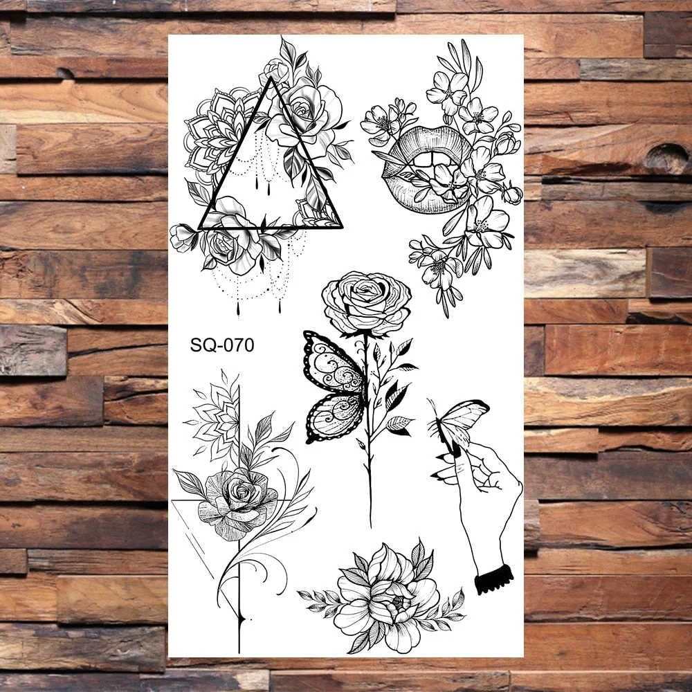 Skeleton Skull Temporary Tattoos For Women Adults Realistic Wolf Snake Rose Flower Feather Fake Tattoo Sticker Back Tatoos Body