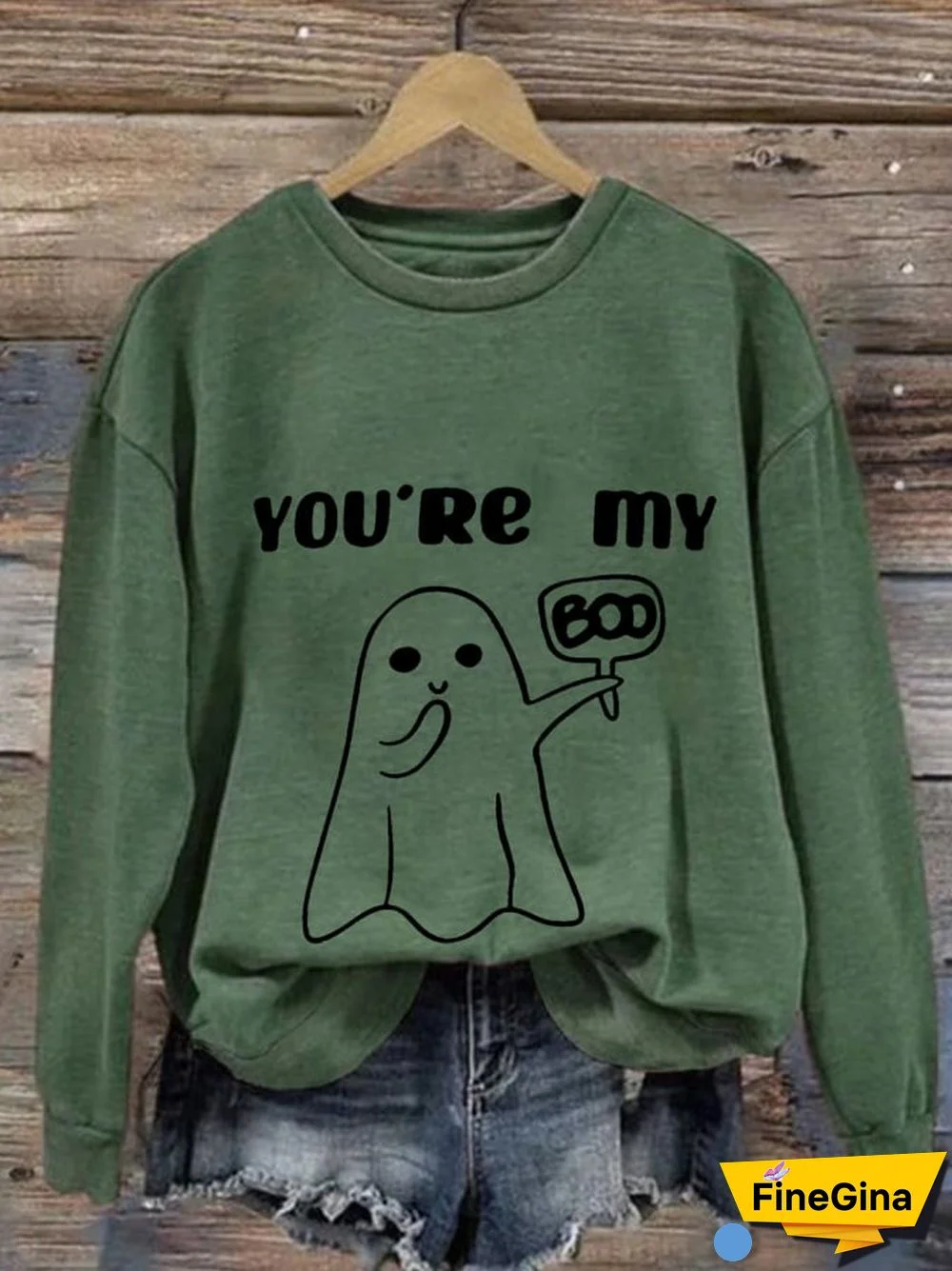 Women'S You're MY Boo Halloween Print Crew Neck Casual Sweatshirt