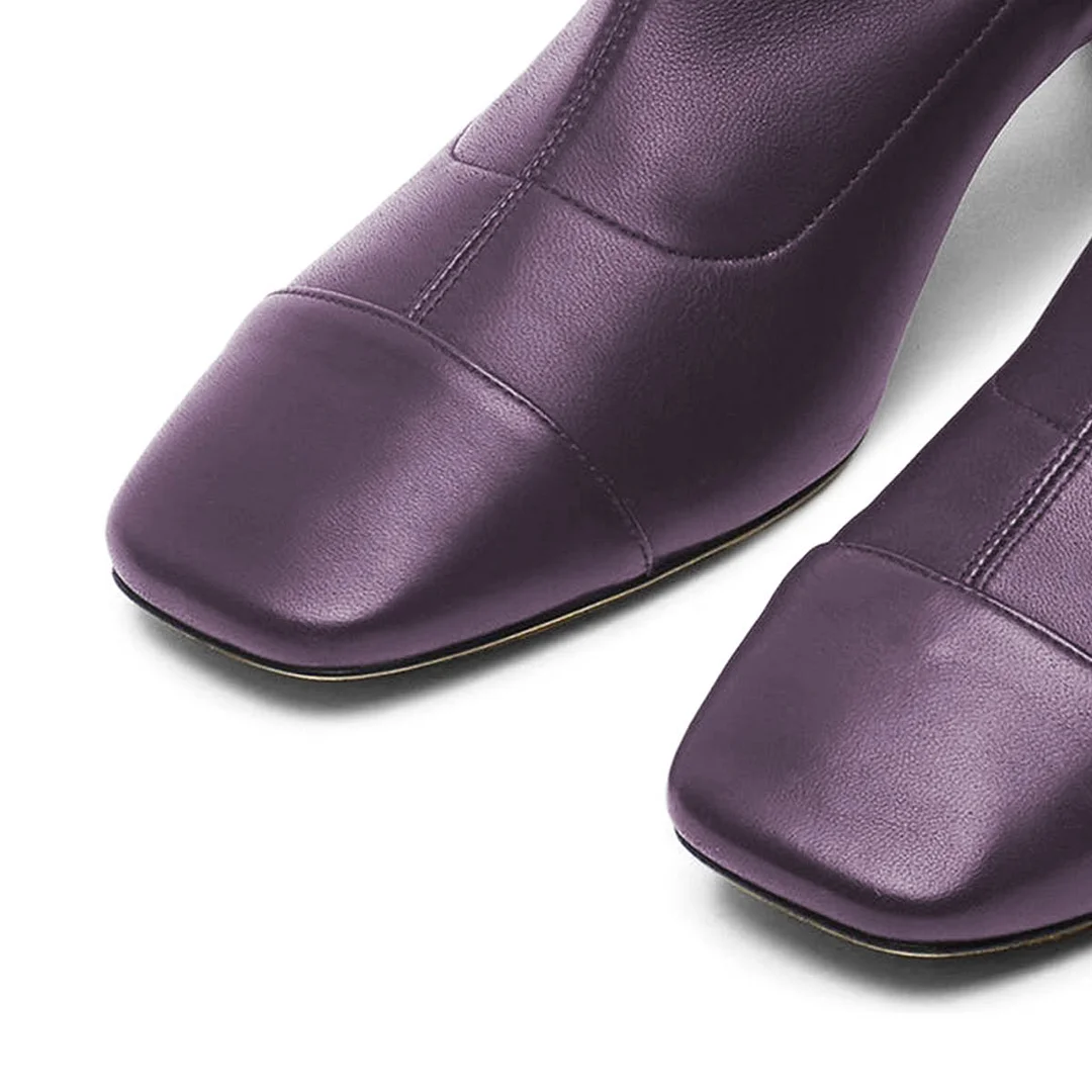 Purple Side Zipper Square Toe Crystal Decorative Heel Ankle Boots