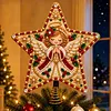 DIY Diamond Painting Wooden Christmas Tree Topper Star With Light, Double Side Drills,Holiday Tree Top Decoration with Spring Base, Removable Tabletop Christmas Decor