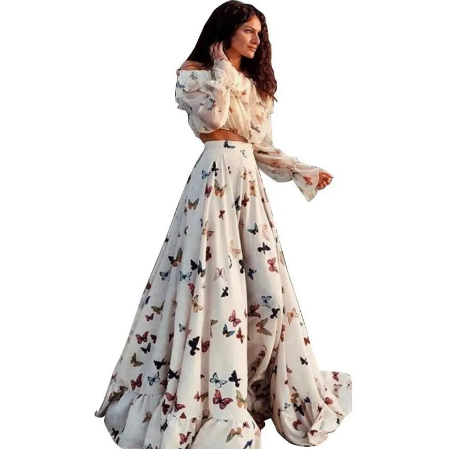 Brownm Brownm Net Red Butterfly Print Two Sets Of Bohemian Large Dress Long Dress Beach Dress