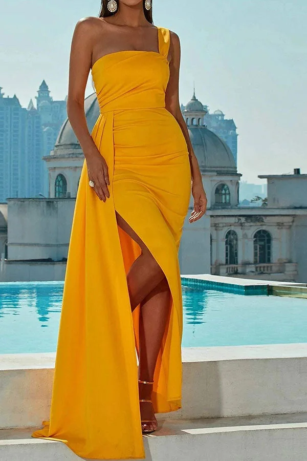 Solid Color Glamorous High Split Ribbons Maxi Dress