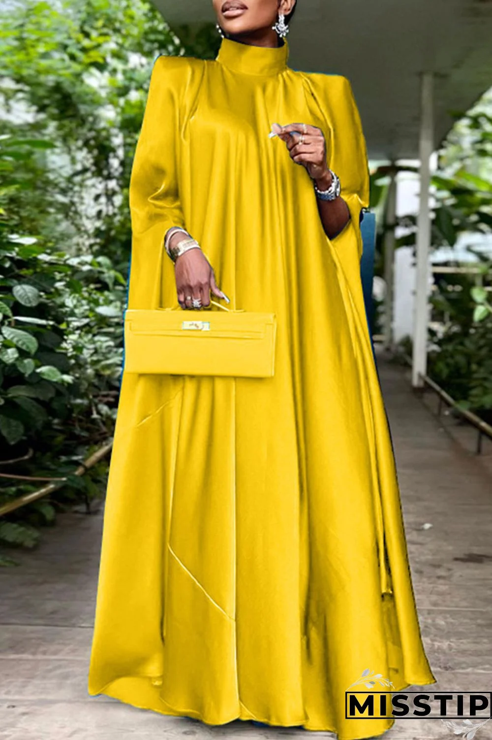 Blue Casual Solid Patchwork Turtleneck Straight Dresses